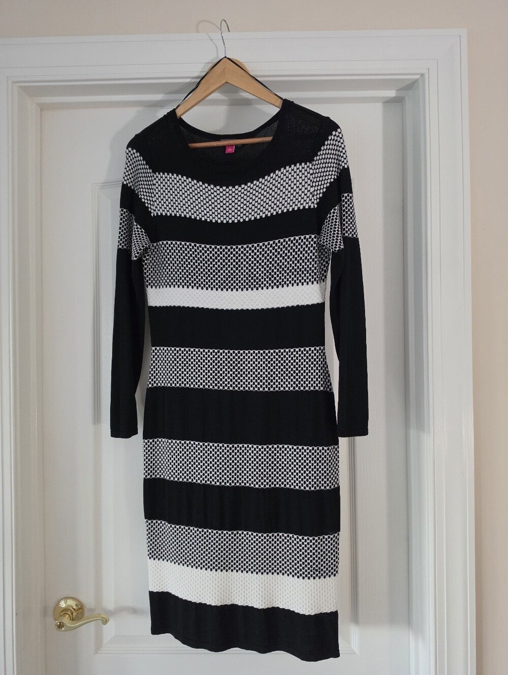 Vince Camuto Black and White Striped Knit Dress - Women